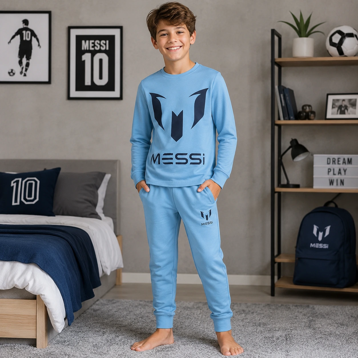 messi komplet pidžama za dečake Air Blue na modelu