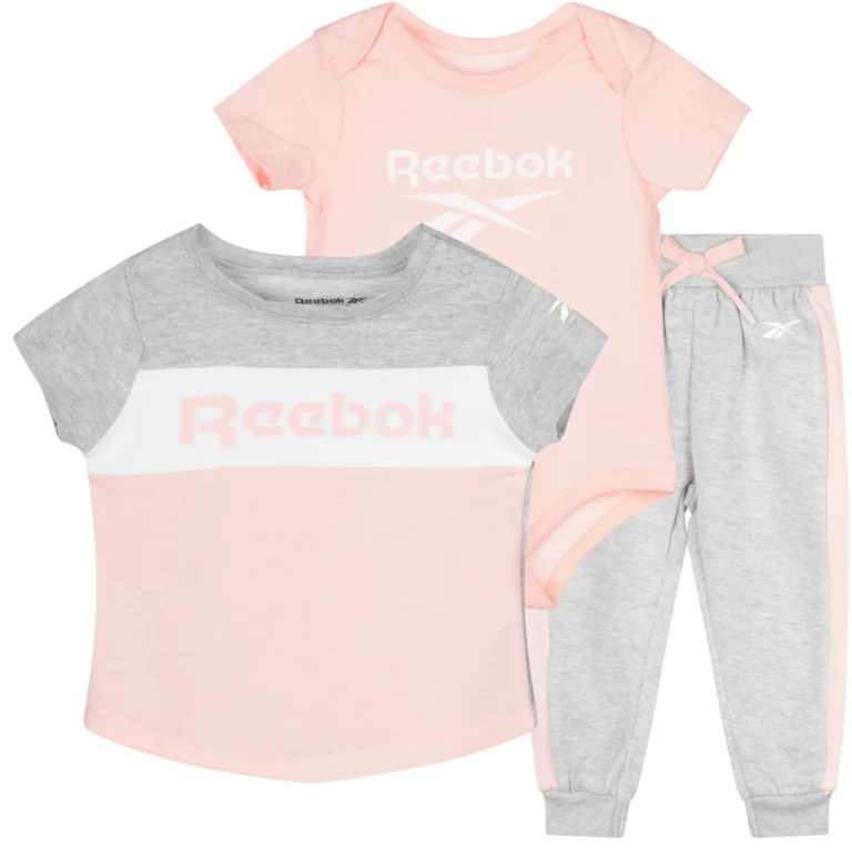 U4275RG REEBOK set za bebe devojčice 3 dela majica body trenerka donji deo